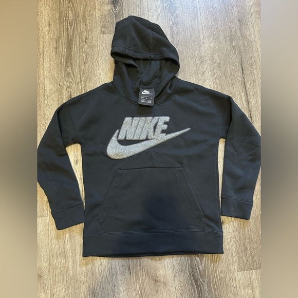 Nike Other - Nike Kids Black Hoodie with Gray Logo size M like new